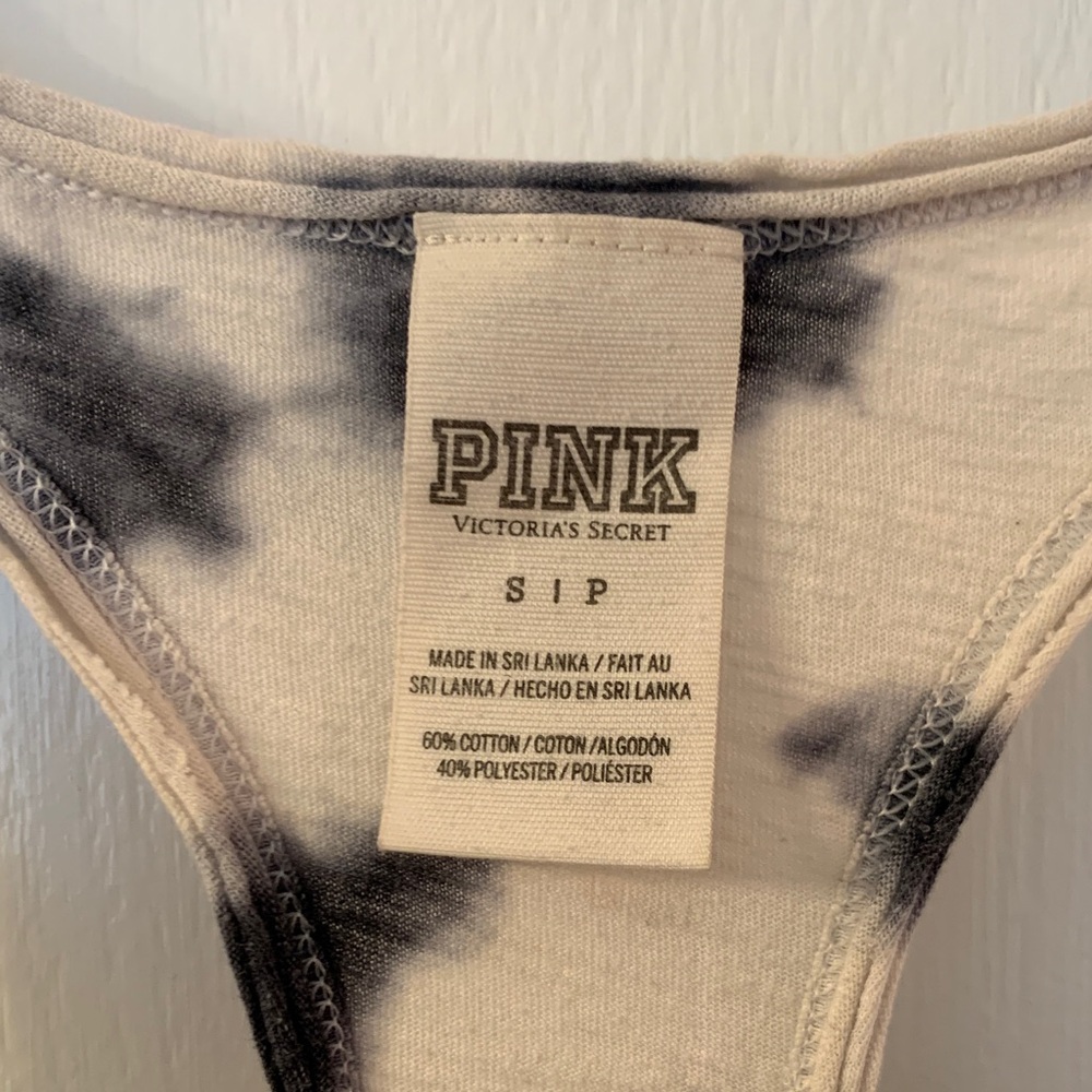 PINK Victoria’s Secret Women’s Black White Tie-Dye Tank Top Oversized Fit Small - Picture 2 of 7